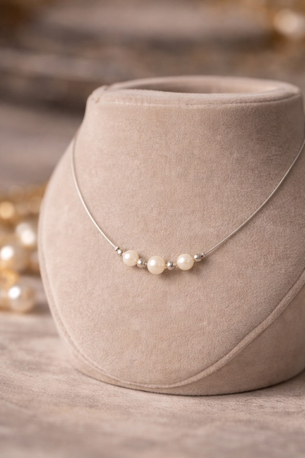 Pearl Floating Wire Necklace – Silver Tone