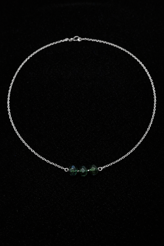 Emerald Glow – Green Bead Stainless Steel Necklace