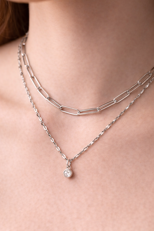 Silver Layered Charm Necklace