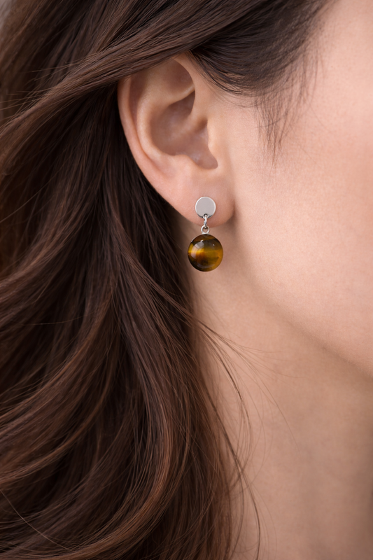 Tiger Eye Stud Drop Earring