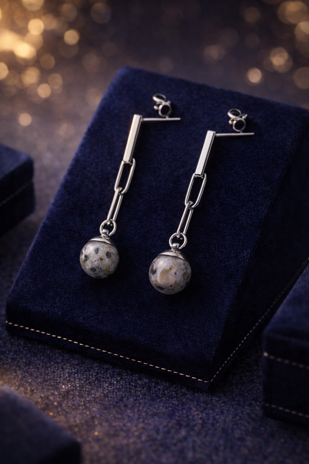Flame Stone Chain Drop Earrings – Stainless Steel