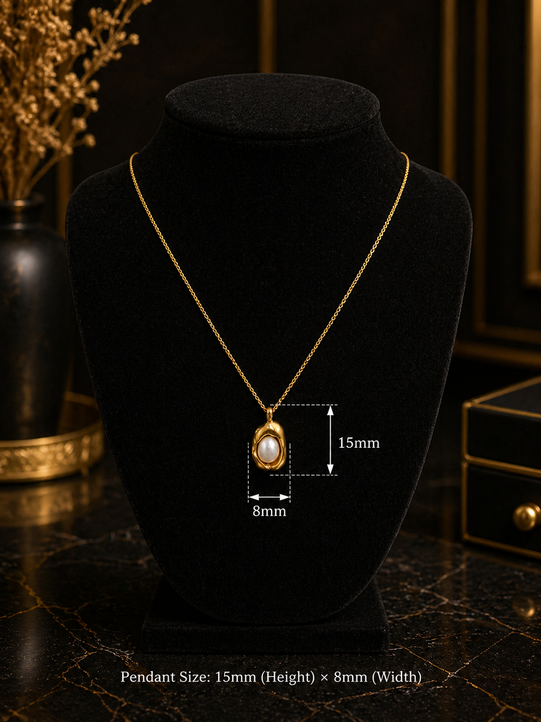 Molten Frame Pearl Necklace -316L Stainless Steel