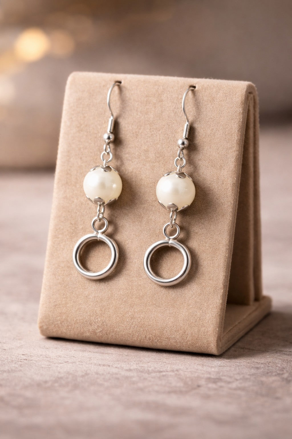 Pearl Round Drop Earrings – Silver