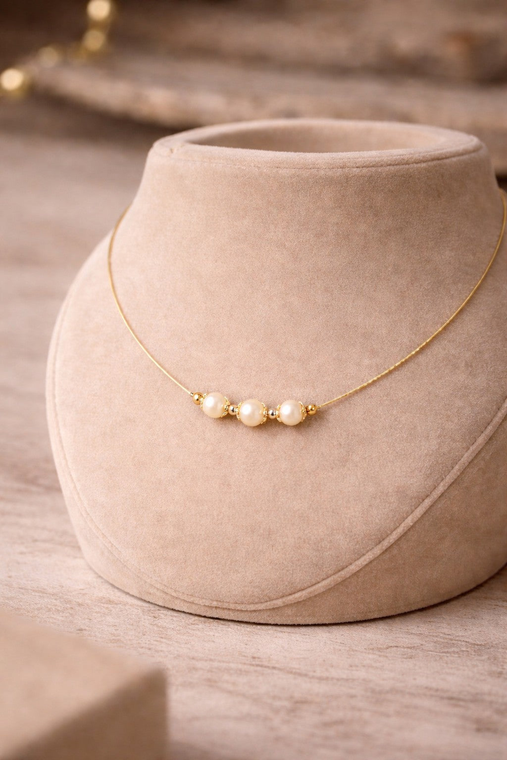 Pearl Floating Wire Necklace – Gold Tone