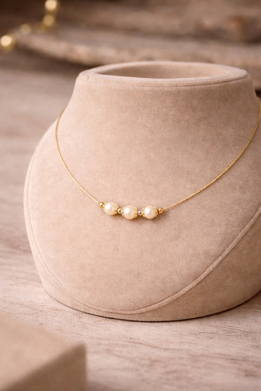 Pearl Floating Wire Necklace – Gold Tone