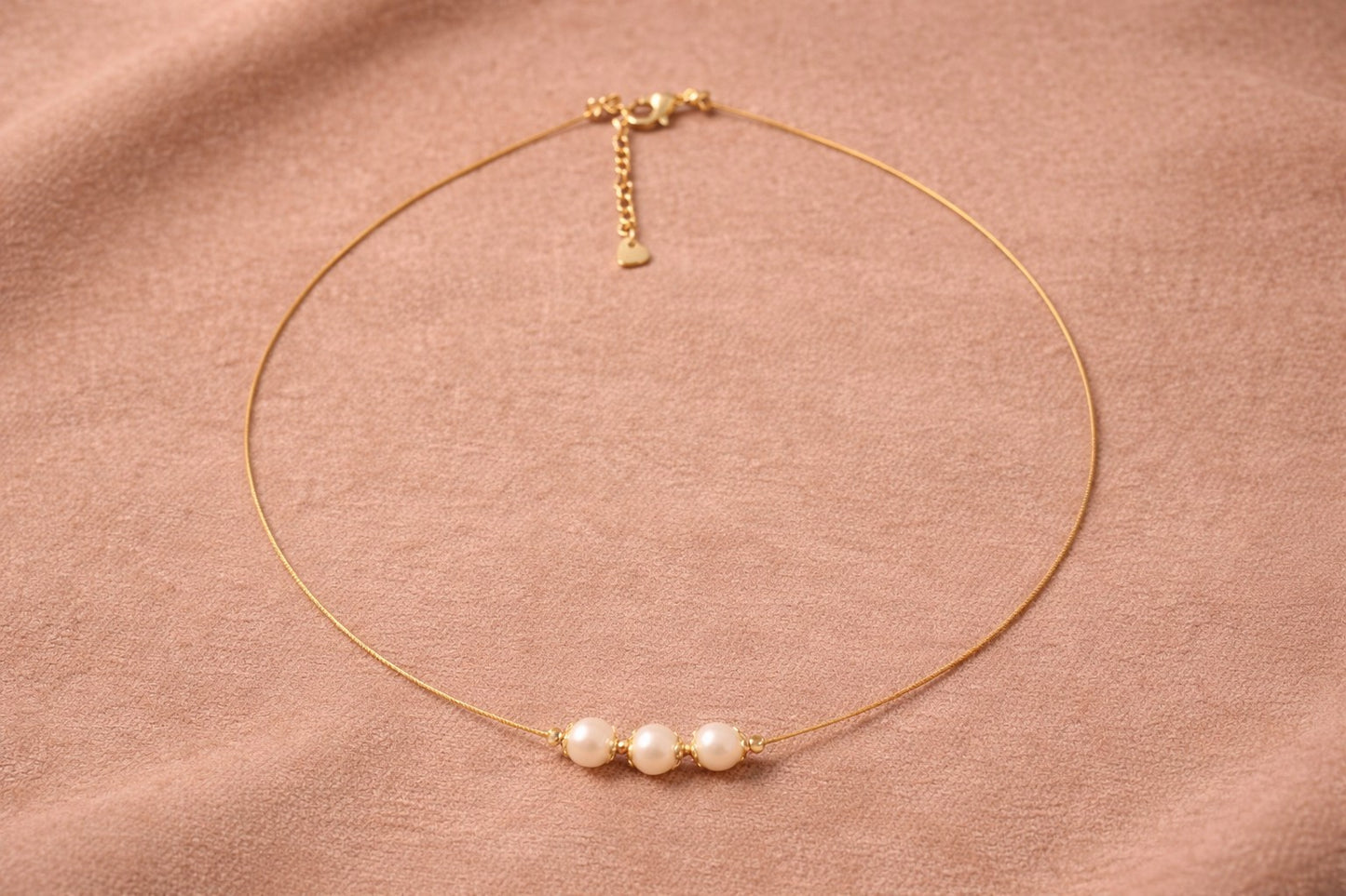 Pearl Floating Wire Necklace – Gold Tone