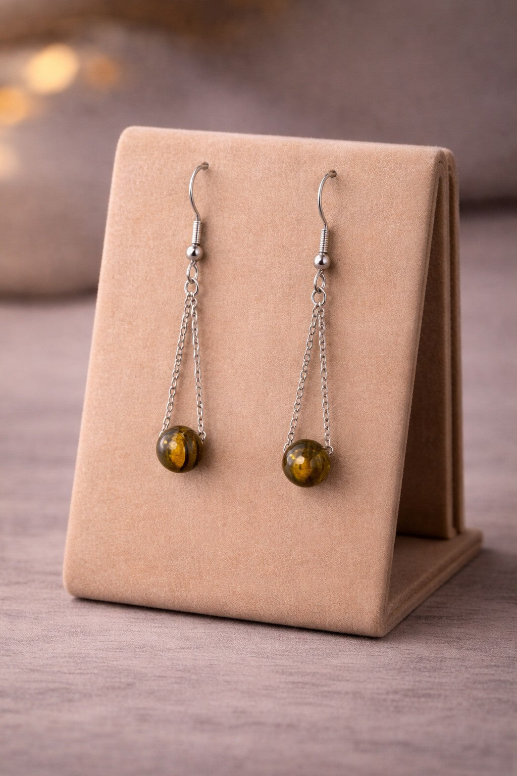 Tiger Eye Drop Earrings | Stainless Steel
