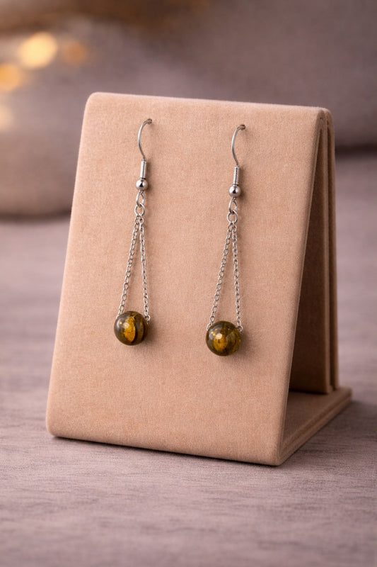 Tiger Eye Drop Earrings | Stainless Steel