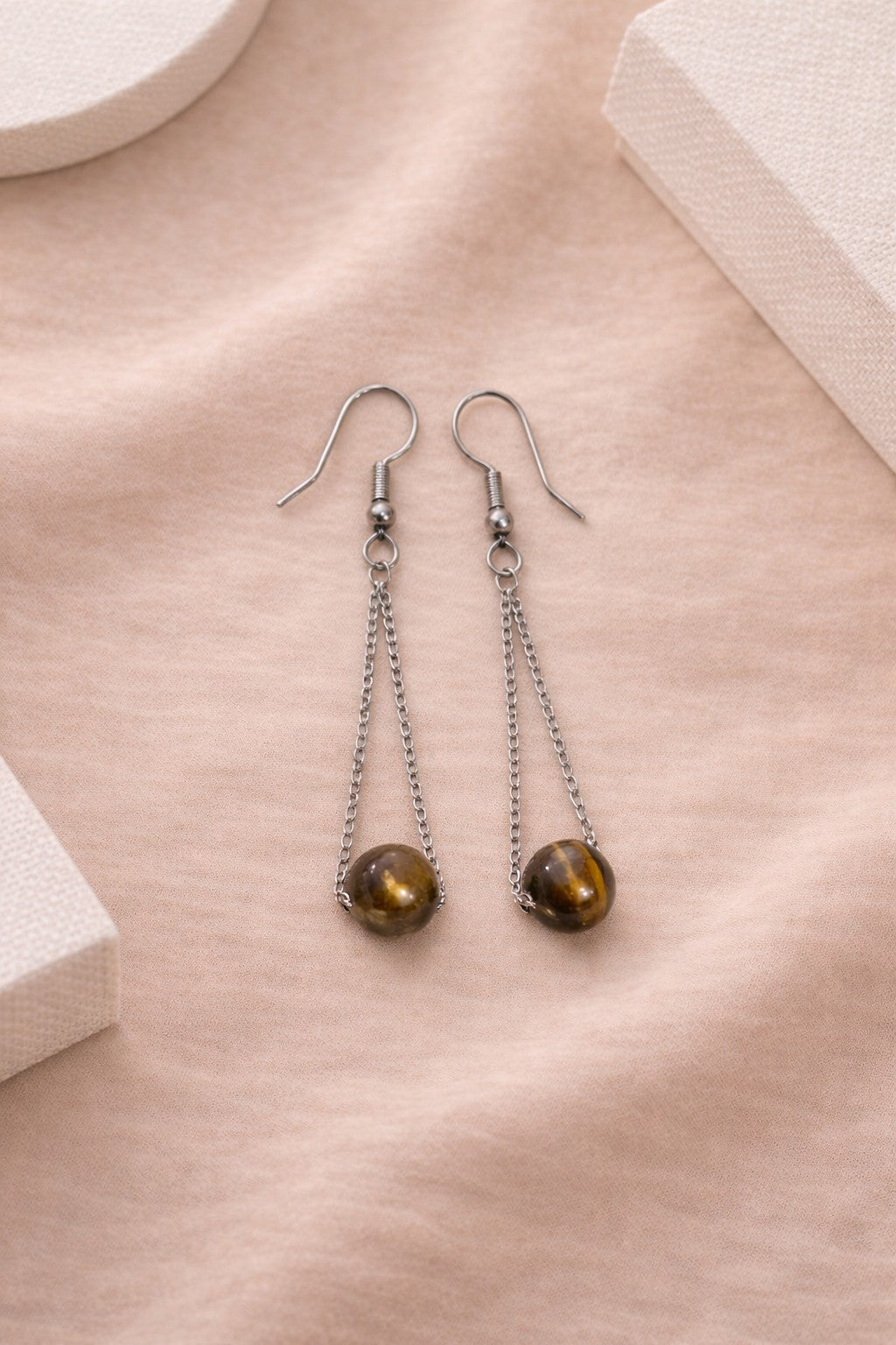 Tiger Eye Drop Earrings | Stainless Steel