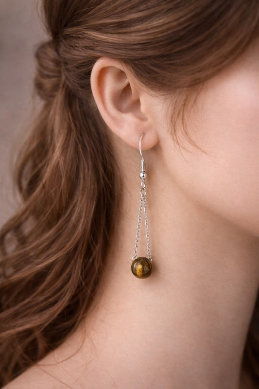 Tiger Eye Drop Earrings | Stainless Steel