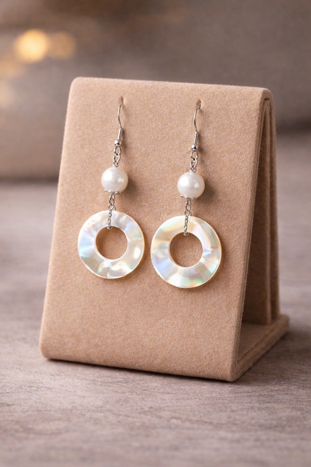 Mother of Pearl Halo Drops– Silver Stainless Steel