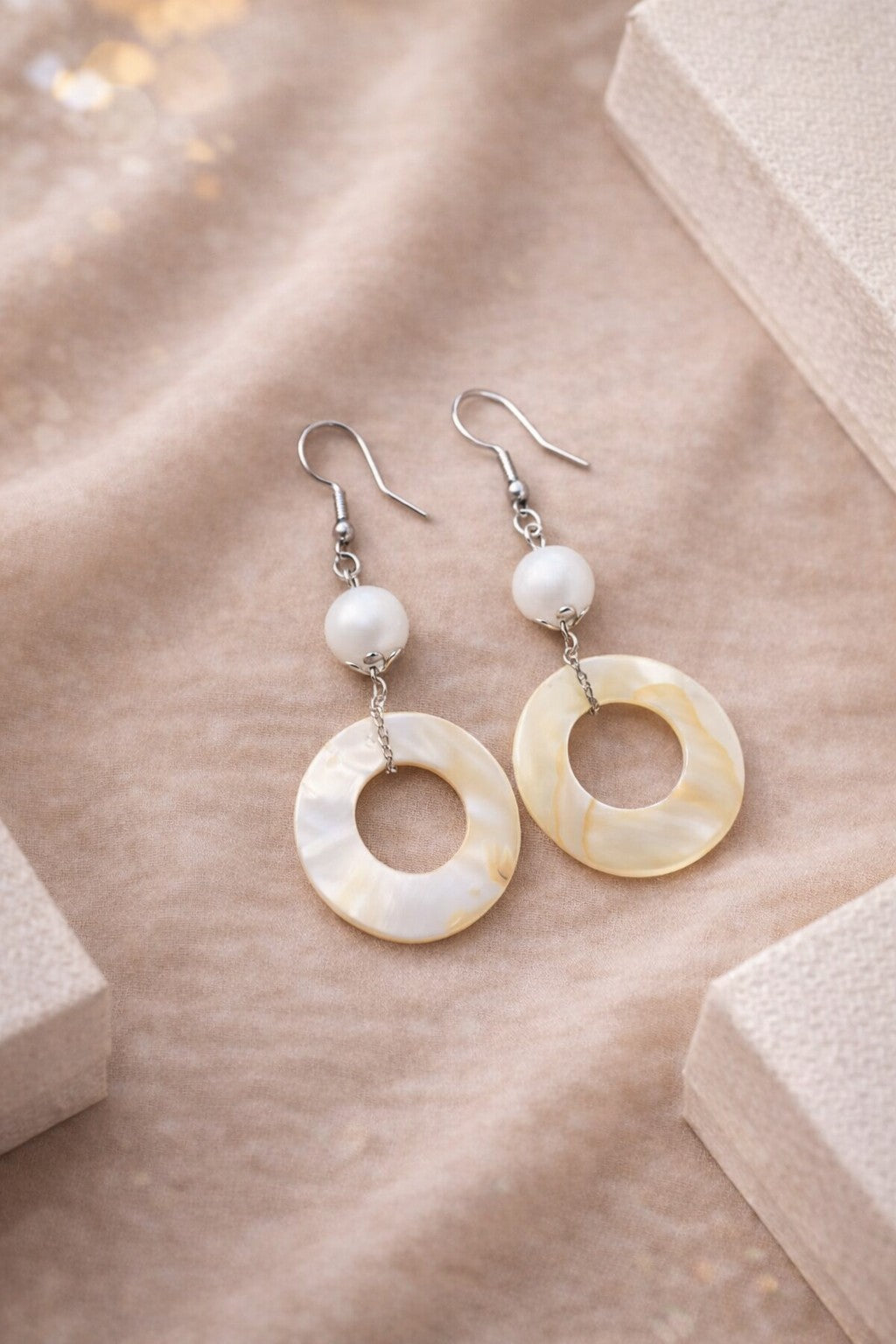 Mother of Pearl Halo Drops– Silver Stainless Steel