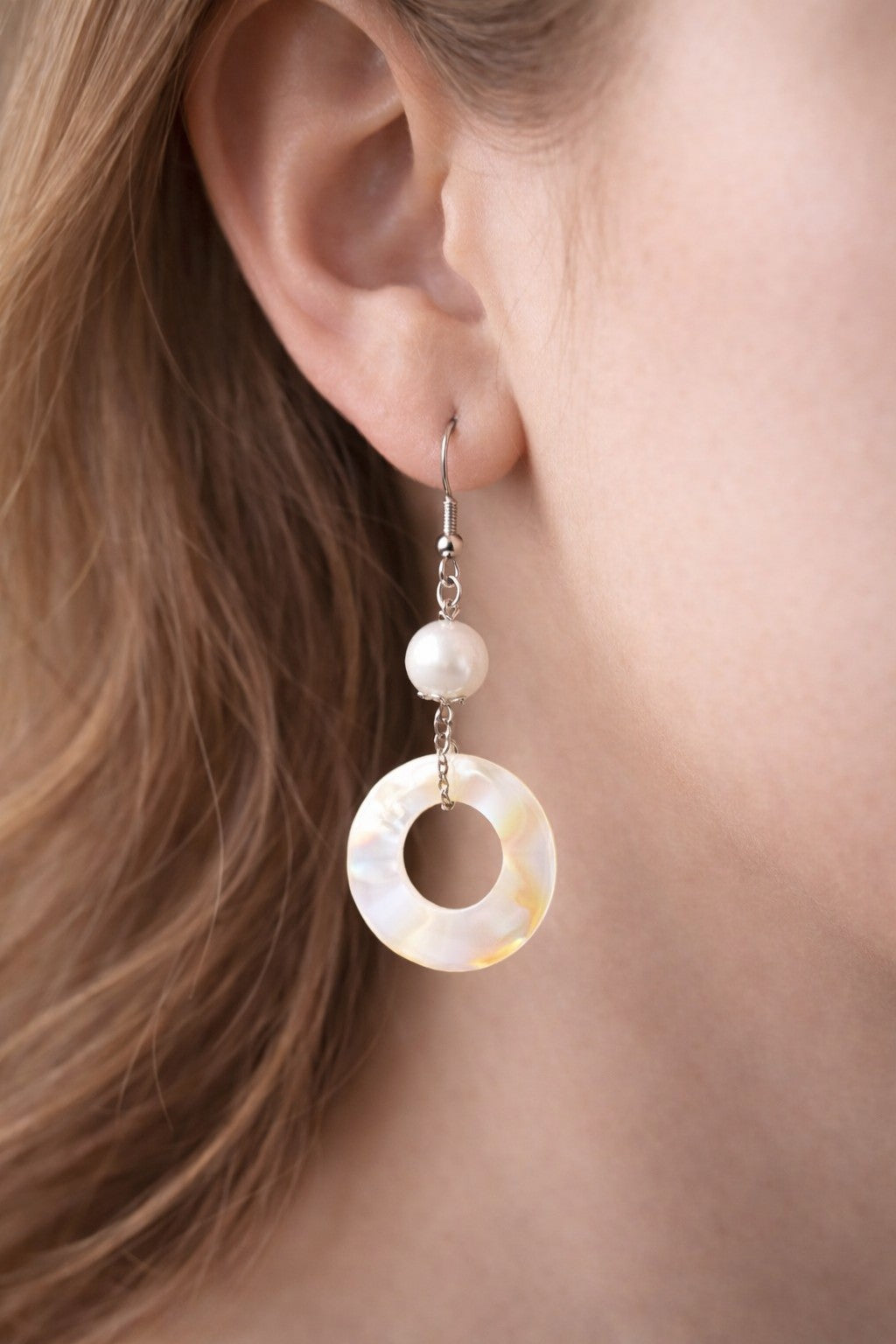 Mother of Pearl Halo Drops– Silver Stainless Steel