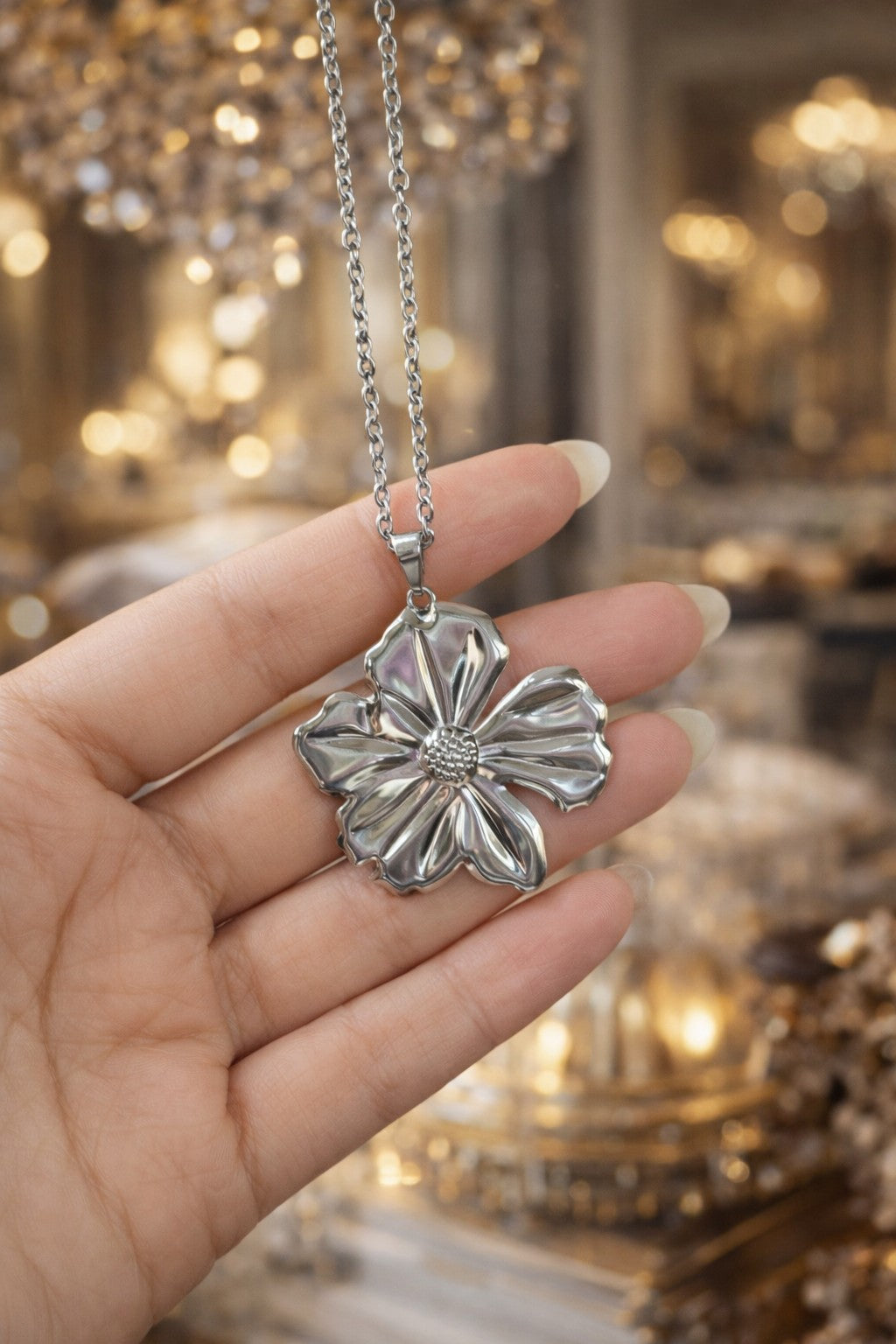 Silver Bloom Stainless Steel Flower Necklace