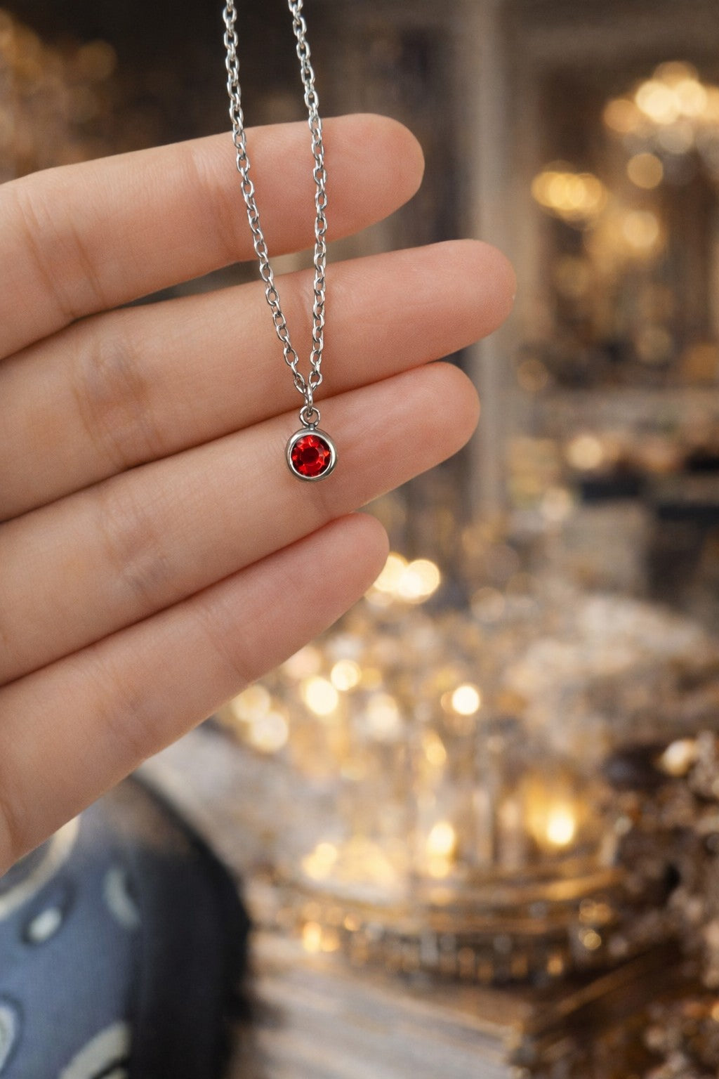 Crimson Charm Necklace – Silver Stainless Steel
