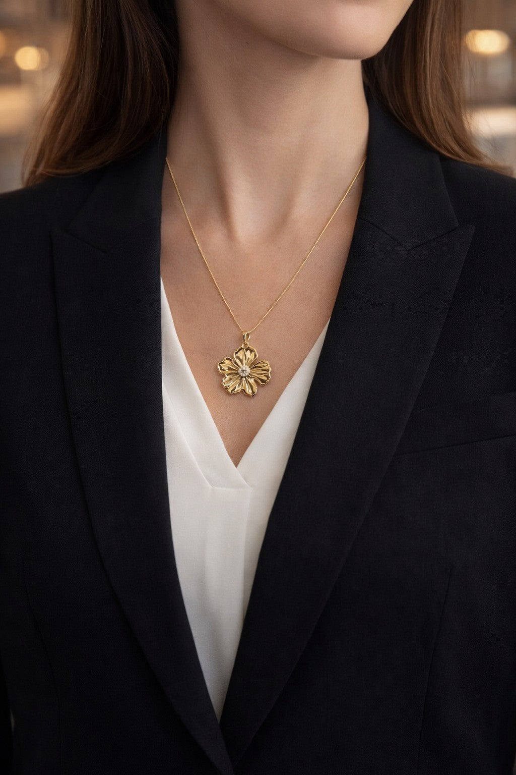 Golden Bloom Stainless Steel Statement Necklace