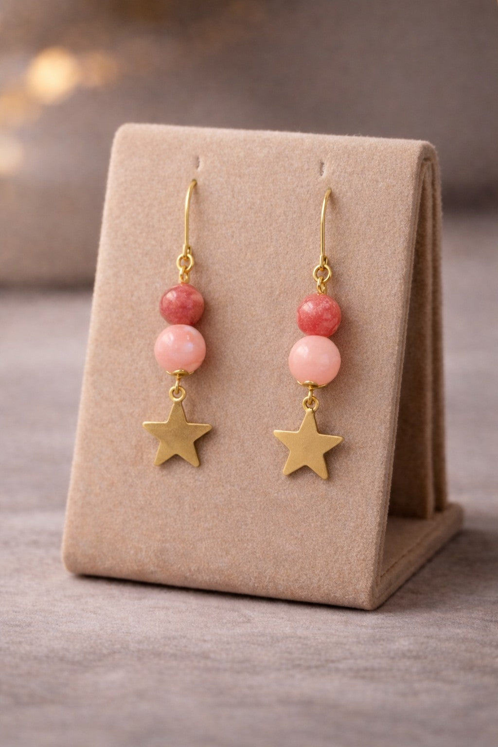Natural Pink Stone Star Drop