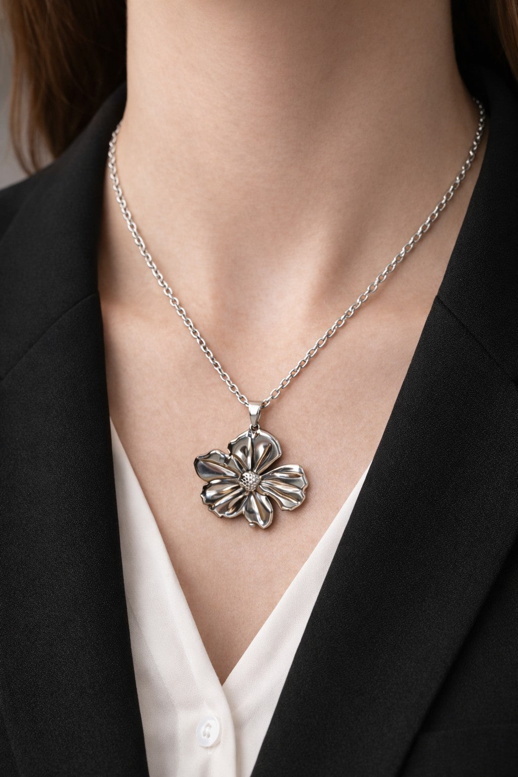 Silver Bloom Stainless Steel Flower Necklace