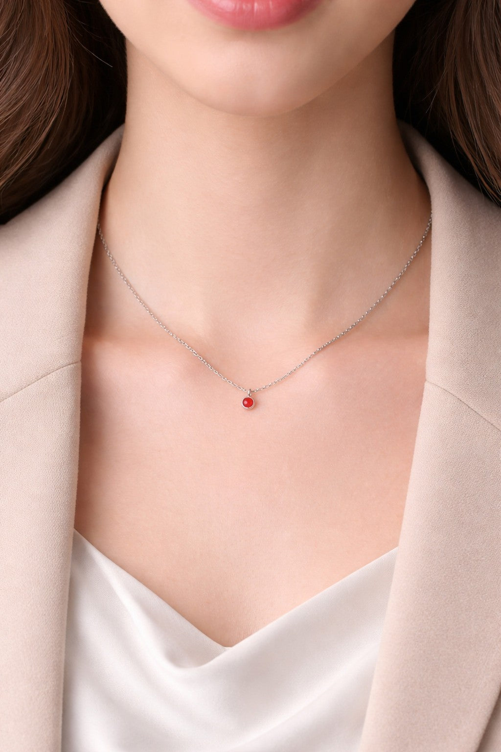 Crimson Charm Necklace – Silver Stainless Steel