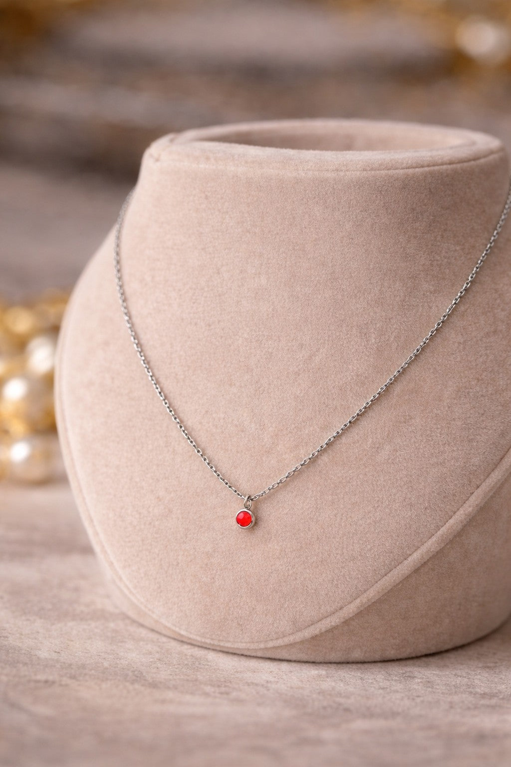 Crimson Charm Necklace – Silver Stainless Steel