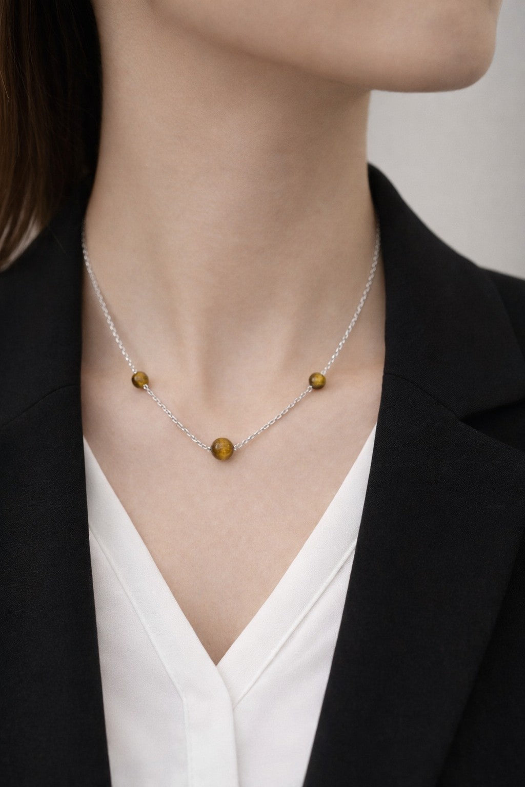 Tiger Eye Trio Necklace – Stainless Steel