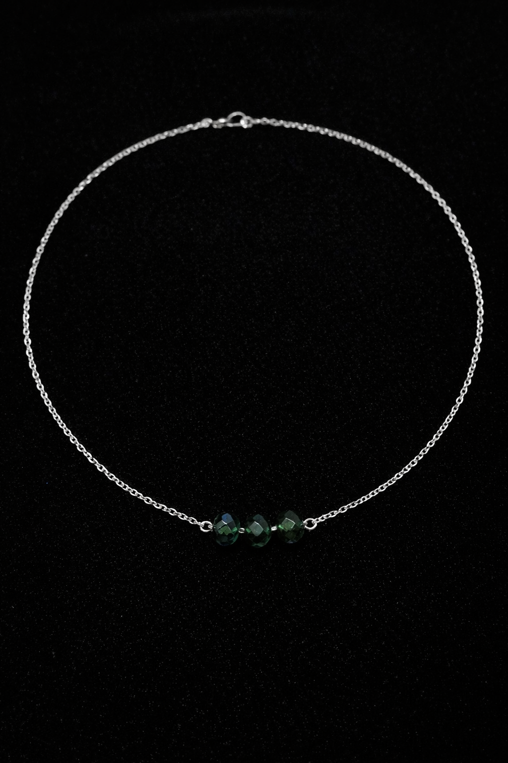 Emerald Glow – Green Bead Stainless Steel Necklace