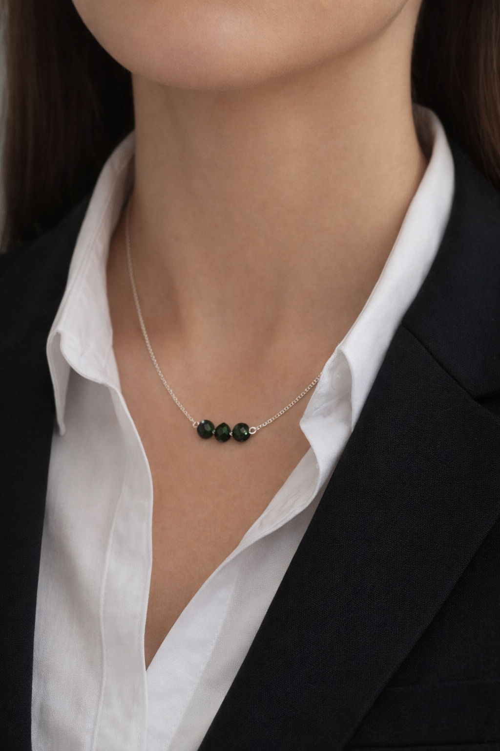 Emerald Glow – Green Bead Stainless Steel Necklace