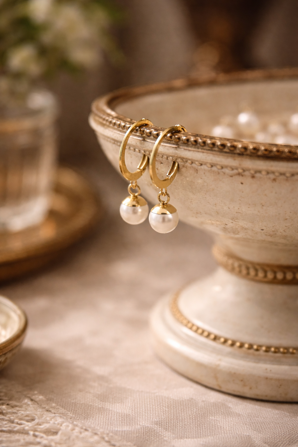 Pearl drop hoop earrings in stainless steel by A Gift NZ
