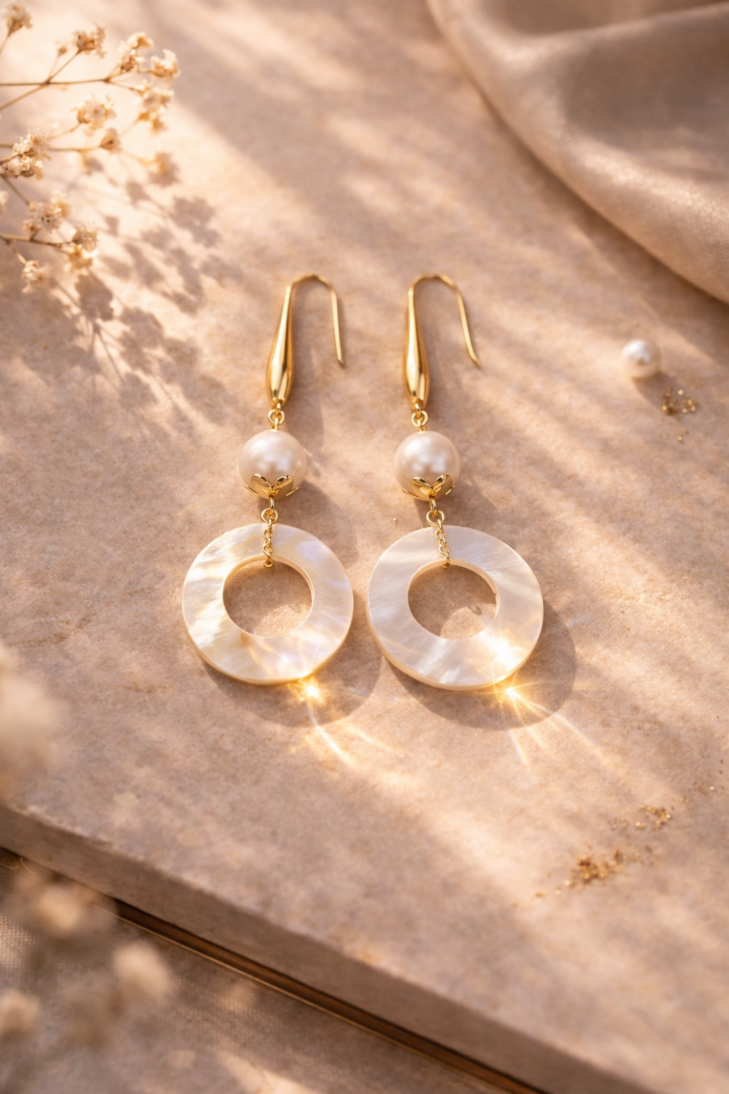 Pearl Halo Drop Earrings – Freshwater Pearl & Mother of Pearl