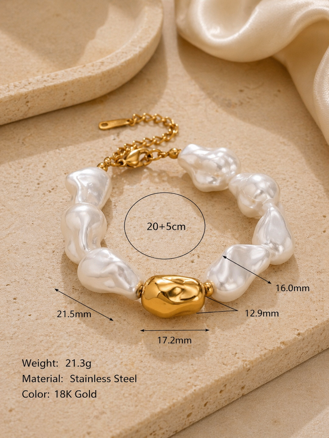 Sculpted Ivory Bead Bracelet – 316L stainless steel