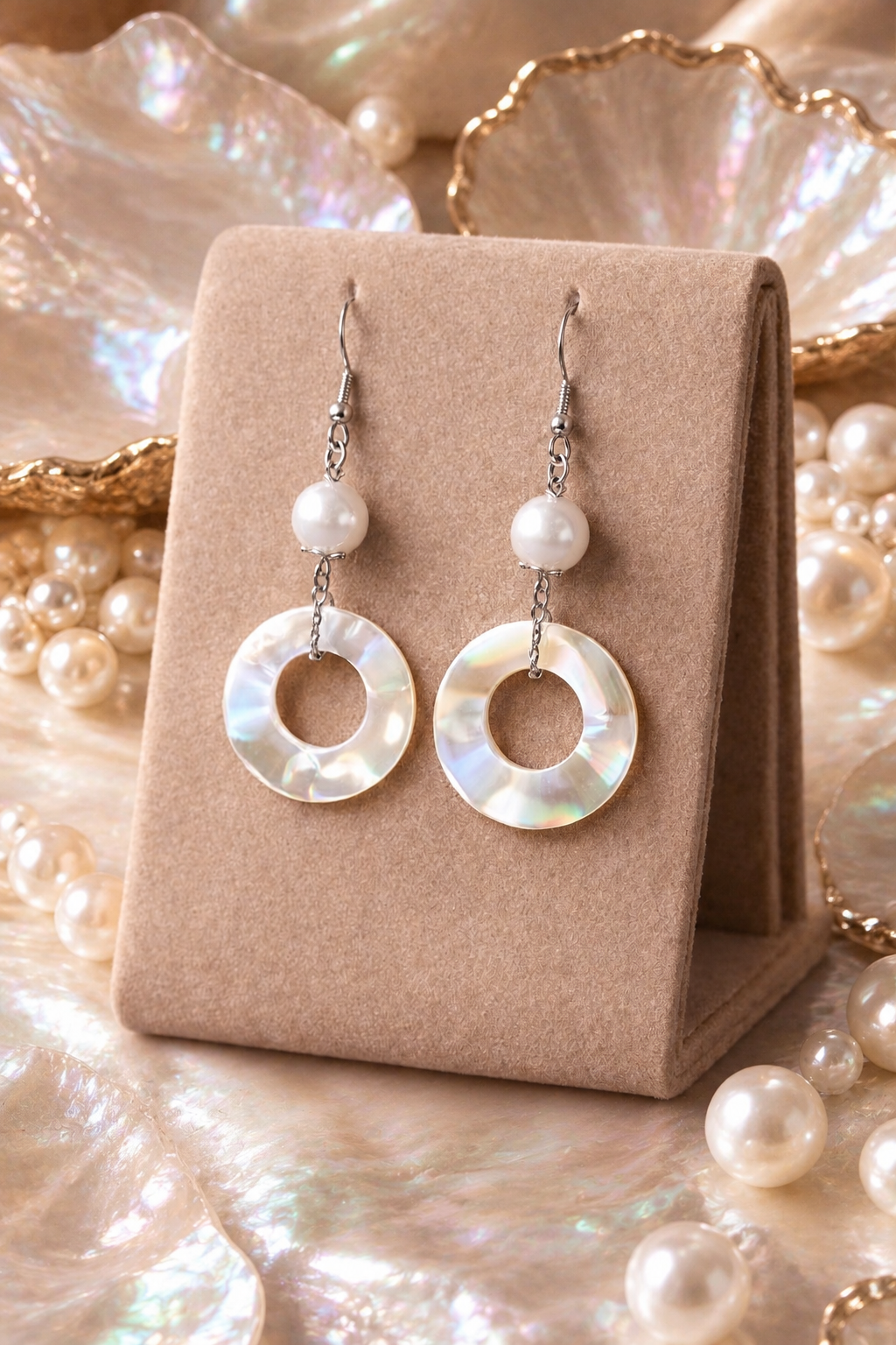 Mother of Pearl Halo Drops– Silver Stainless Steel