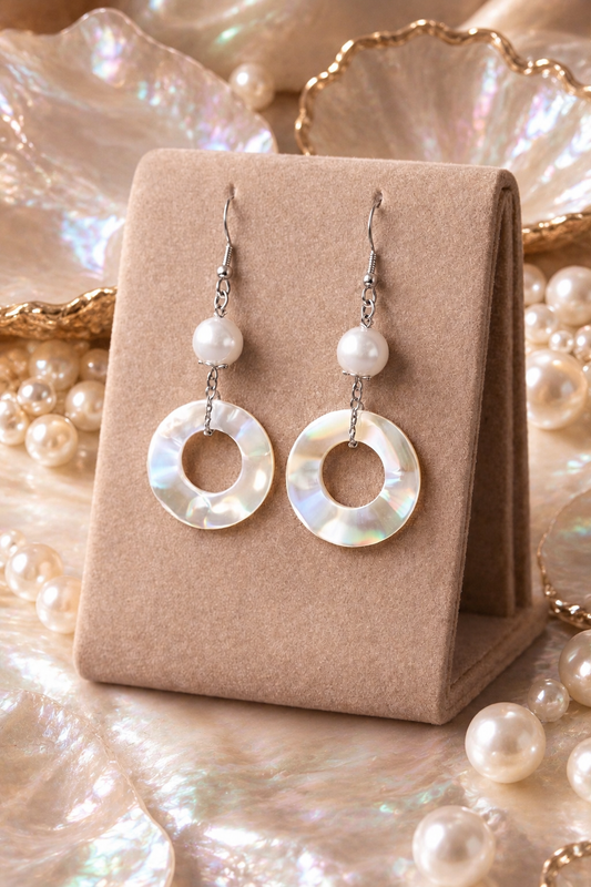 Mother of Pearl Halo Drops– Silver Stainless Steel