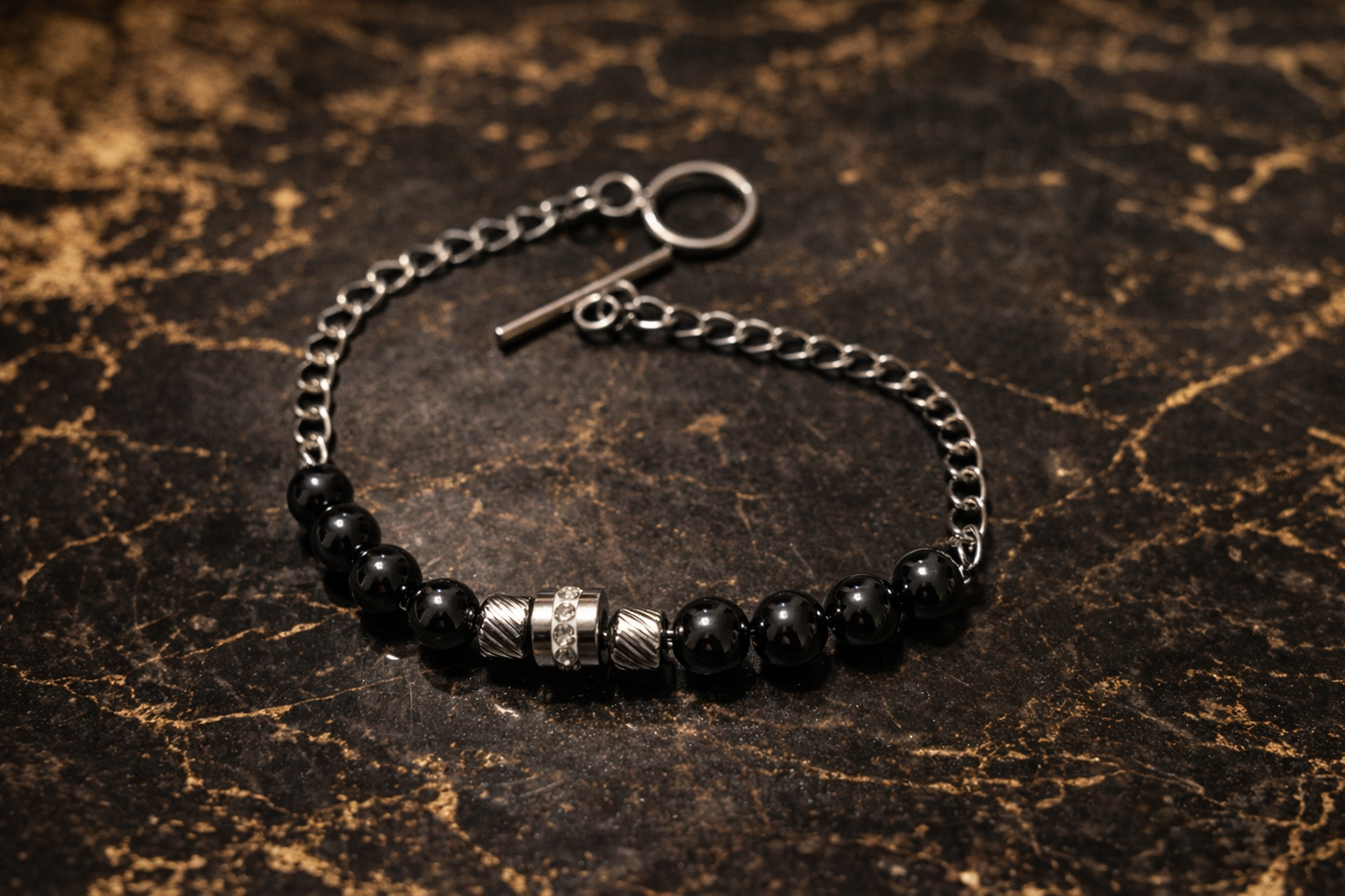 Midnight Hematite Bead Chain Bracelet – Stainless Steel