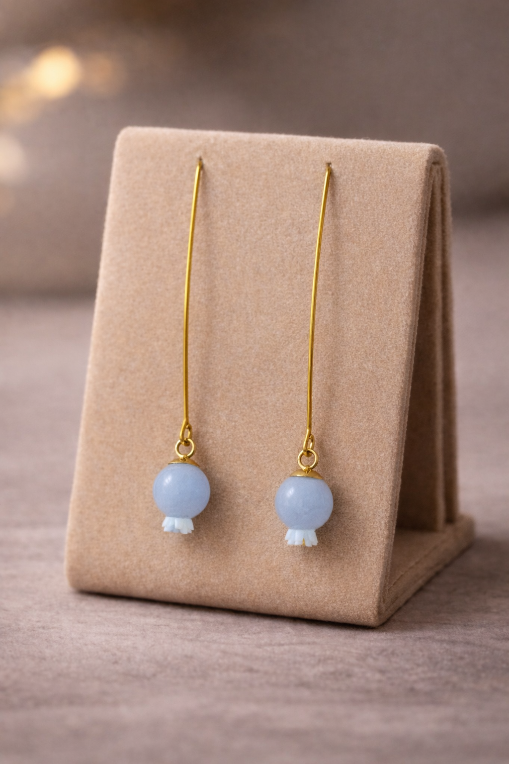 Aquamarine Drop Threader Earrings – Stainless Steel