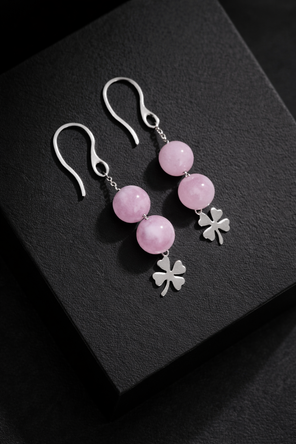 Soft Pink Stone Clover Earrings