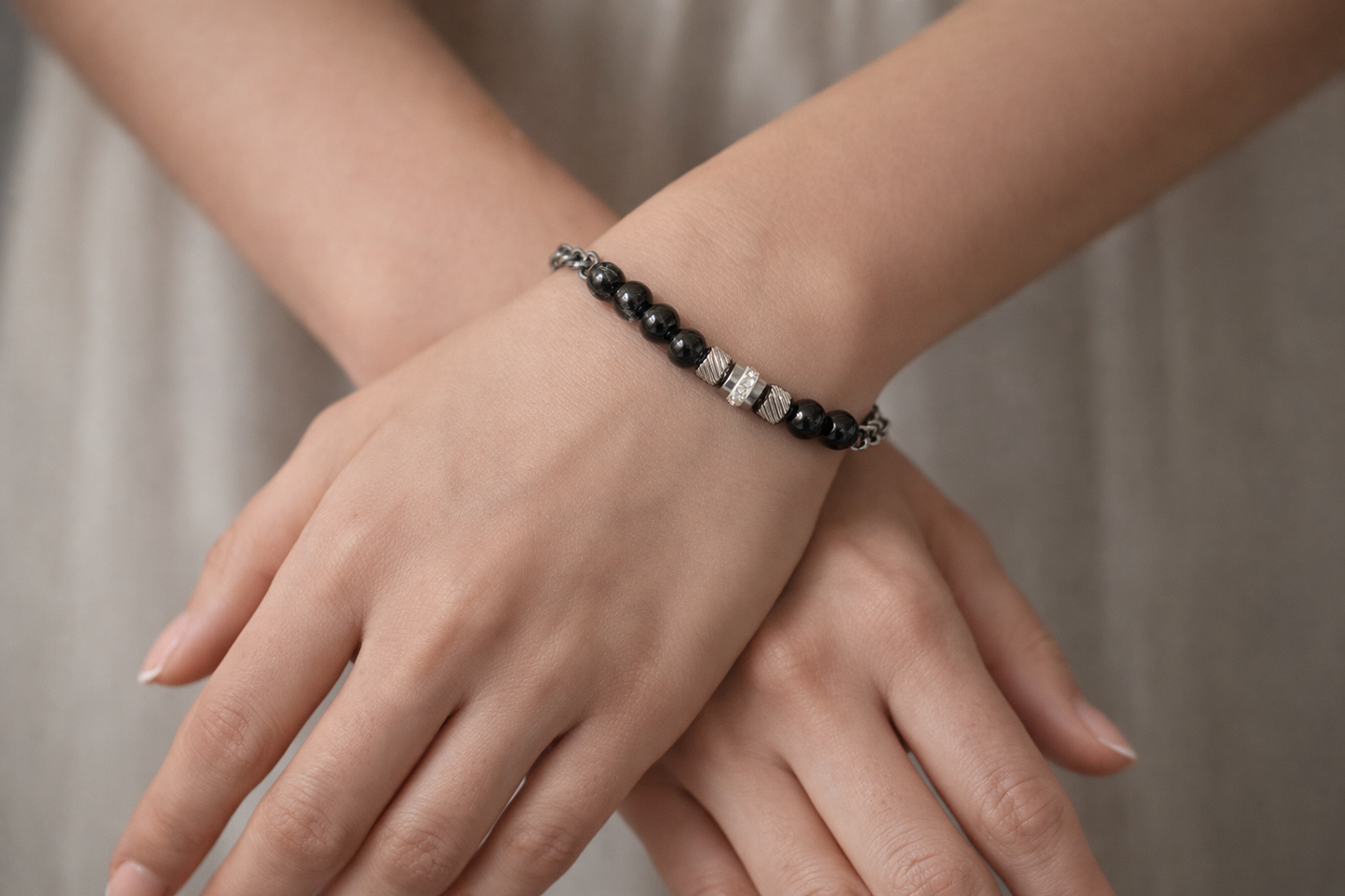 Midnight Hematite Bead Chain Bracelet – Stainless Steel