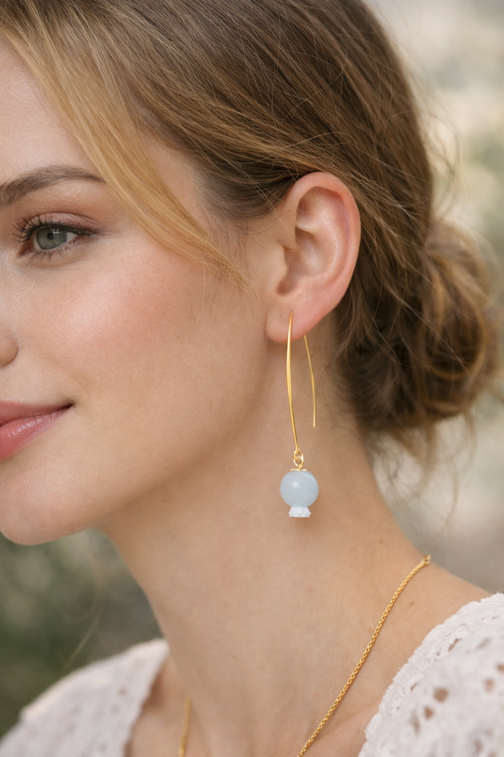 Aquamarine Drop Threader Earrings – Stainless Steel