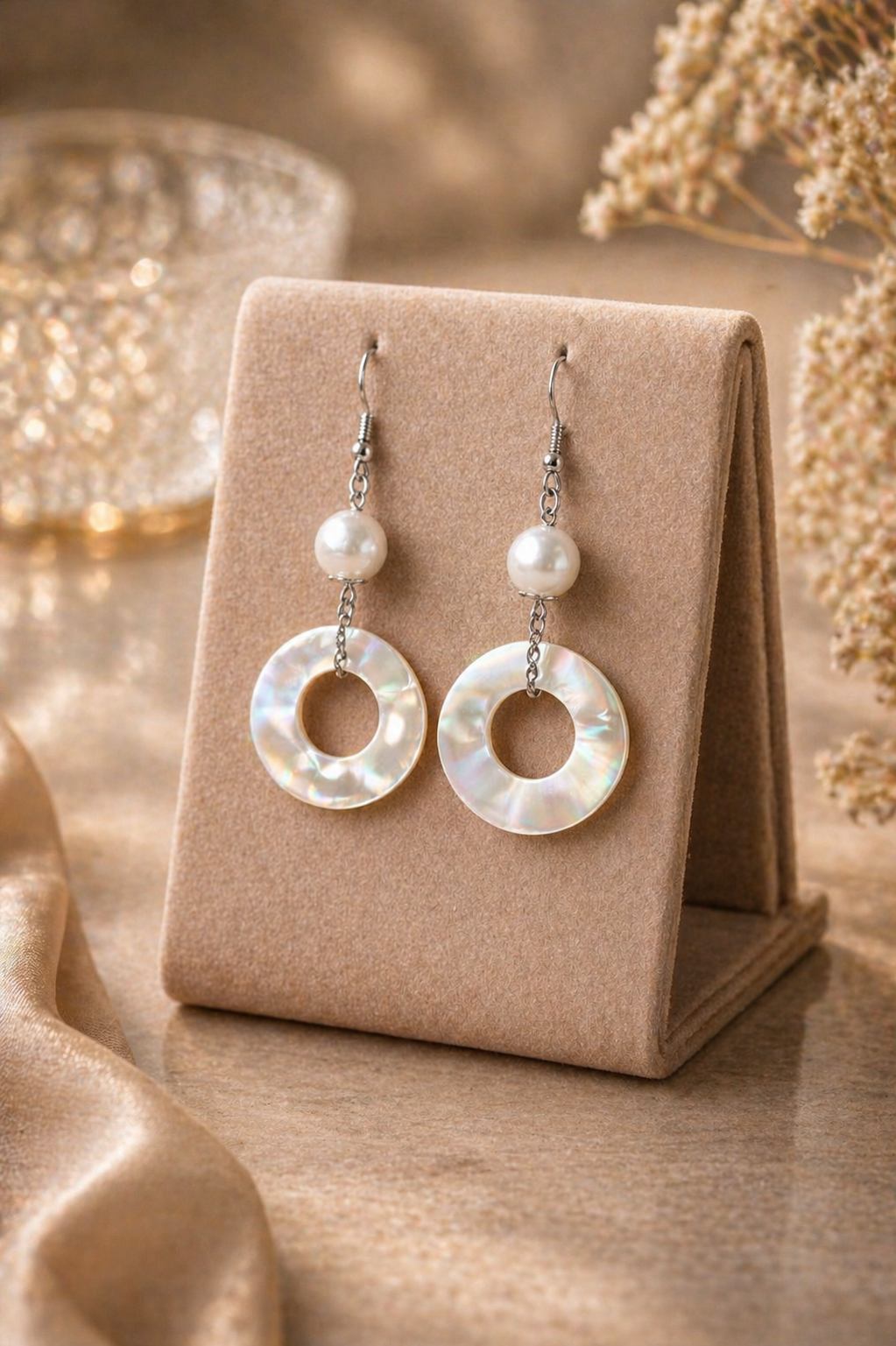 Mother of Pearl Halo Drops– Silver Stainless Steel