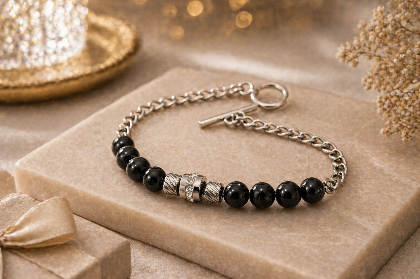 Midnight Hematite Bead Chain Bracelet – Stainless Steel
