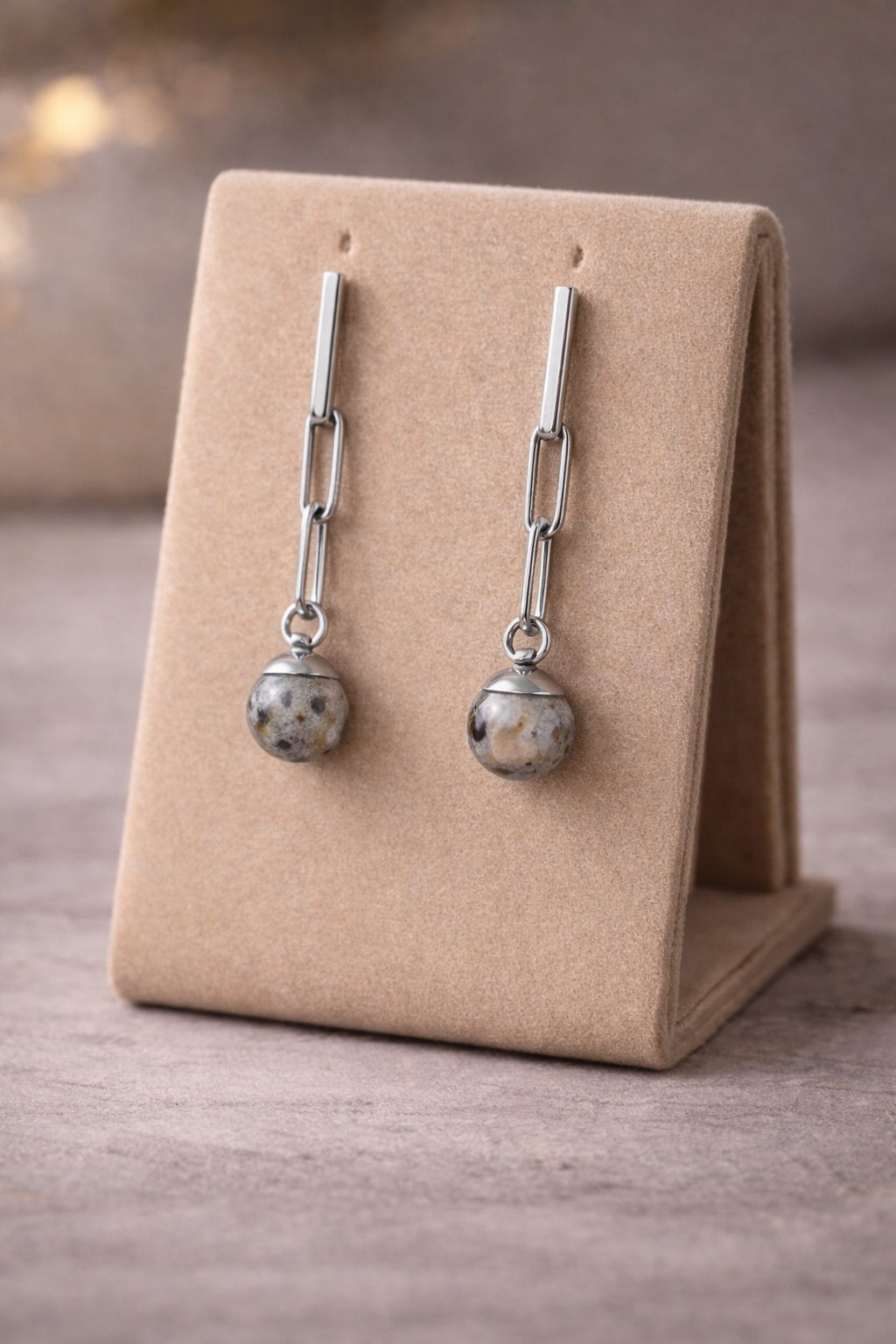 Flame Stone Chain Drop Earrings – Stainless Steel