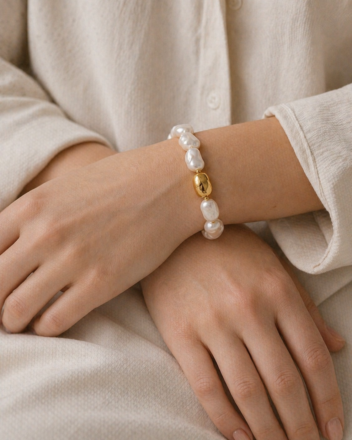 Sculpted Ivory Bead Bracelet – 316L stainless steel