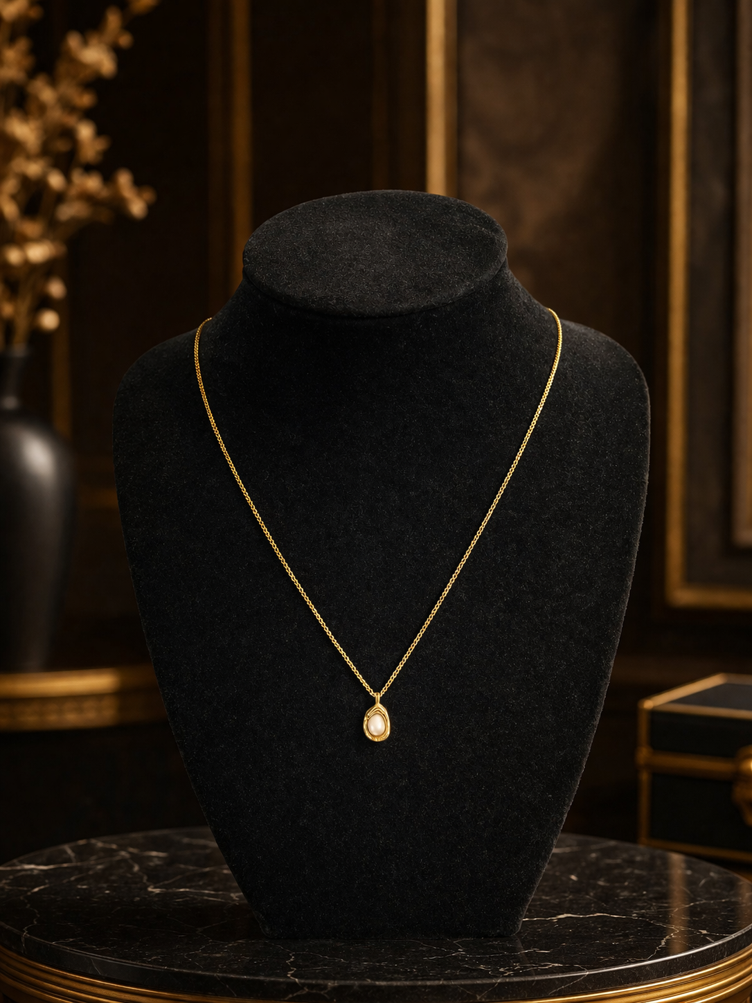 Molten Frame Pearl Necklace -316L Stainless Steel